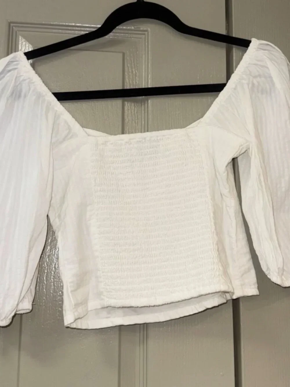 Abercrombie & Fitch White Puff-Sleeve Crop Top